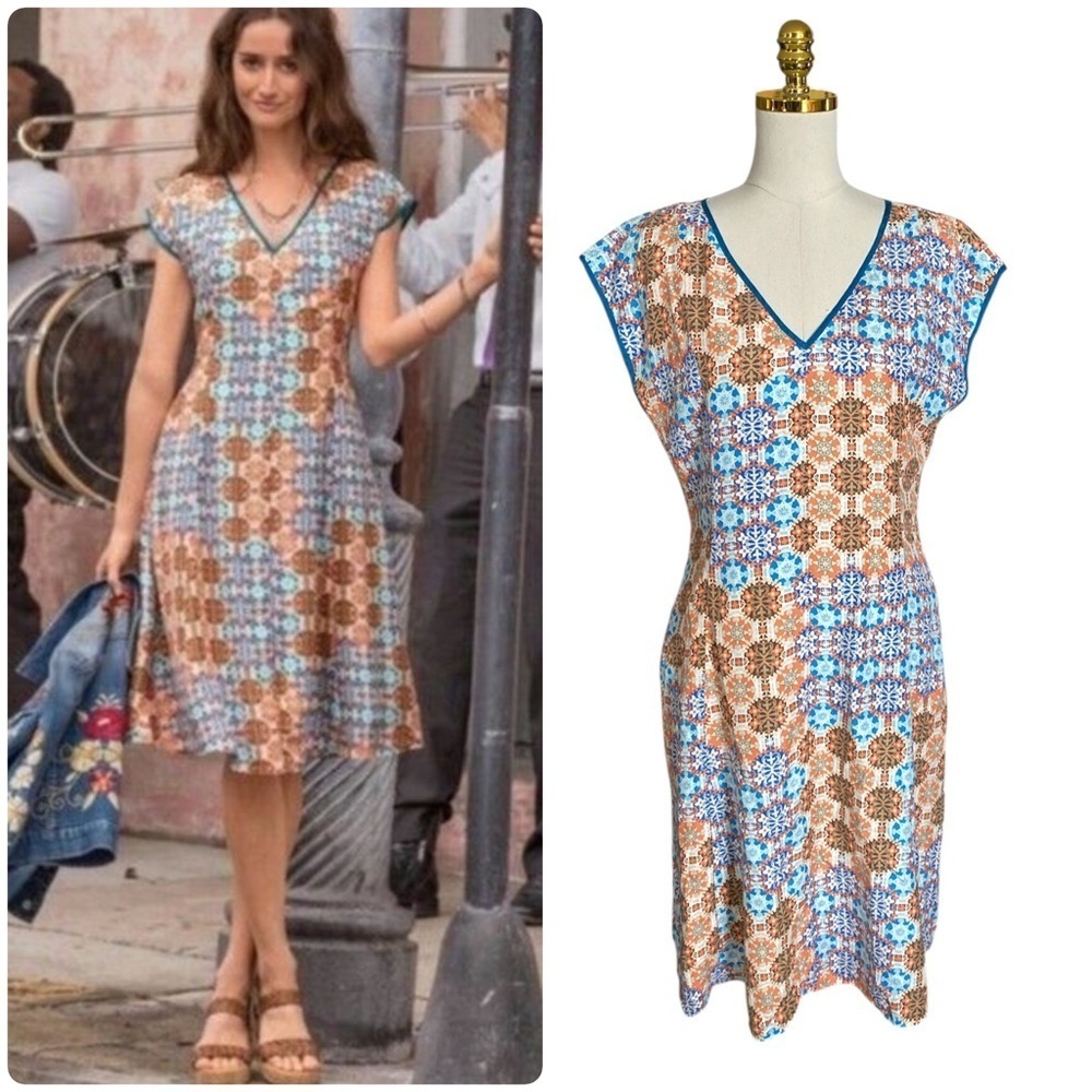 SUNDANCE 100% Silk modern heritage v-neck knee length dress women’s size 12